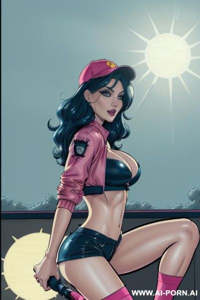 Rainy night citylight on a wall urbanpainting a pretty face full lips red brunette spanish sexy hiphop woman looking direct eye contact excited muscle fit sexy posture (squating) boobs dressed in - ai-porn.ai - Spain on pornintellect.com
