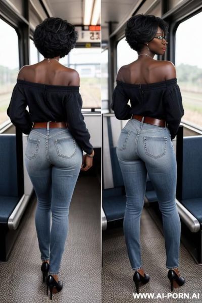 Ebony mature, mom dark blue jeans, sexy ass, silver belt, oxford shoes, legs wide apart - ai-porn.ai on pornintellect.com