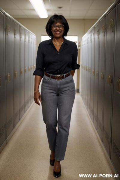 Ebony granny, dark blue mom jeans, golden belt, fine ass, oxford shoes - ai-porn.ai on pornintellect.com