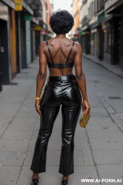 Mature ebony, light-brown leather pants, pear form ass, wingtips shoes, green belt - ai-porn.ai on pornintellect.com