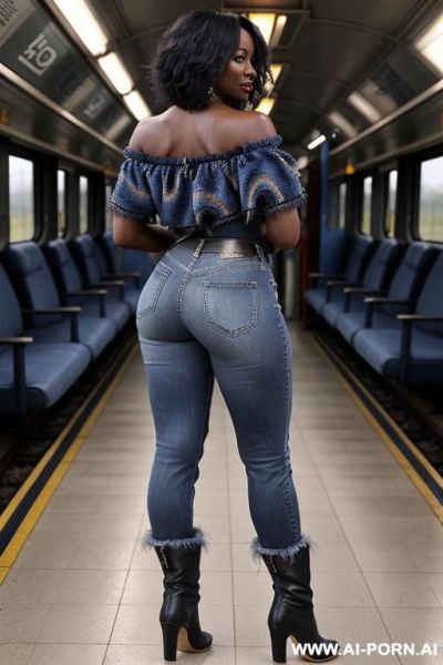 Mature ebony, vintage mom blue jeans, round ass, long cowwoman boots - ai-porn.ai on pornintellect.com