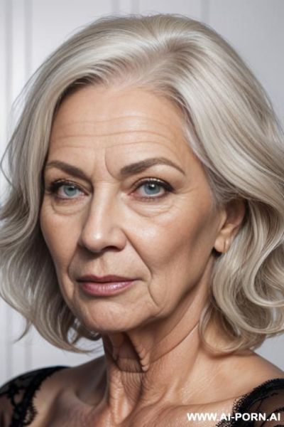 Beautiful grandmother, perfect eyes, wrinkled face, wrinkled skin, makeup, orgasm face, orgasm effect show on face, - ai-porn.ai on pornintellect.com