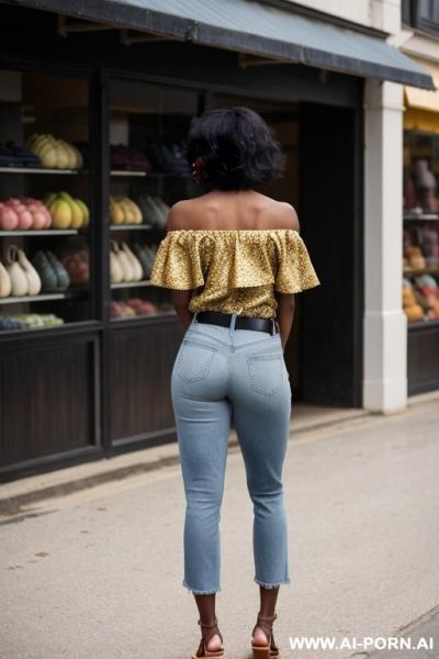 Ebony mature woman, vintage blue mom jeans, pear ass, golden belt, crocs sandals - ai-porn.ai on pornintellect.com