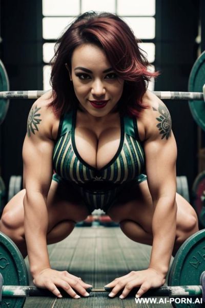 Perfect image, realistic, put hand on hips, arm tattoos, piercing, smile, punk type color hair, womanly hip size, market, cuba, realistic body muscles, vagina, paint fingr and lipstick, body view, far view. - ai-porn.ai on pornintellect.com