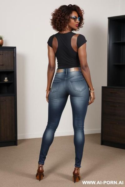 Ebony mature woman, vintage blue ripped jeans, pear ass, oxford shoes - ai-porn.ai on pornintellect.com