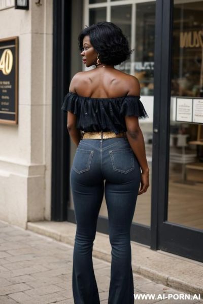 Ebony mature woman, vintage blue mom jeans, pear ass, golden belt, crocs - ai-porn.ai on pornintellect.com