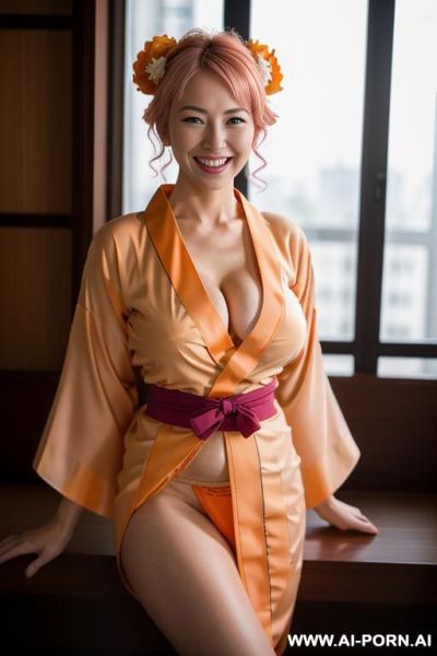 Nude sexy nurse with huge tits, thick thighs, pink hair, blue eyes, wavy hair, wearing maid costume, totally naked, hyper tits, hyper thighs, exposing tits, extremely beautiful - ai-porn.ai on pornintellect.com