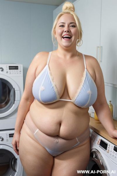 Huge pendulous boobs, hairy, wide hips, flabby tits, huge penis, wet skin, large shoulders, fat face, view, white see through sleeveless shirt - ai-porn.ai on pornintellect.com