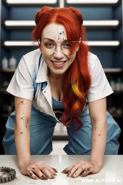A 2 white woman with long curly red hair and glasses - ai-porn.ai on pornintellect.com