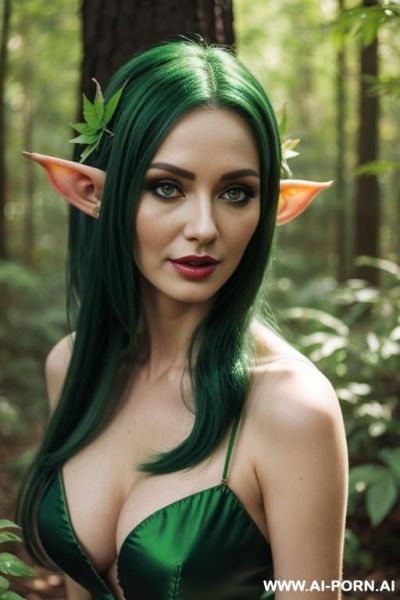 Elf, forest, green leaf dress, beauty face, horny face - ai-porn.ai on pornintellect.com