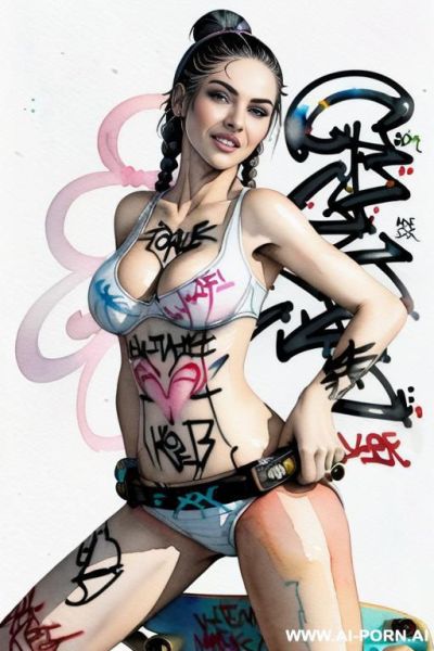 ((((at the street)))) ((((skate board)))) ((((image comic-drawing watercolor style)))) down level shot boobs in closedup ((((seductive gaze)))) pretty italian woman full lips smile shocked face bending - ai-porn.ai - Italy on pornintellect.com