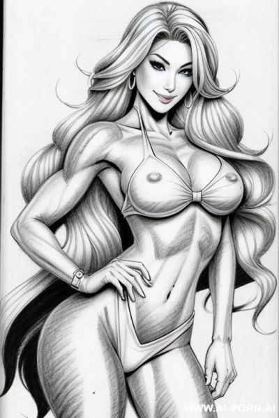 ((((image comic-drawing pencil style)))), great image, muscles, photorealistic, smile, straight wavy swept right part, realistic hip size, gyaru bimbo, proportionate stout body. - ai-porn.ai on pornintellect.com