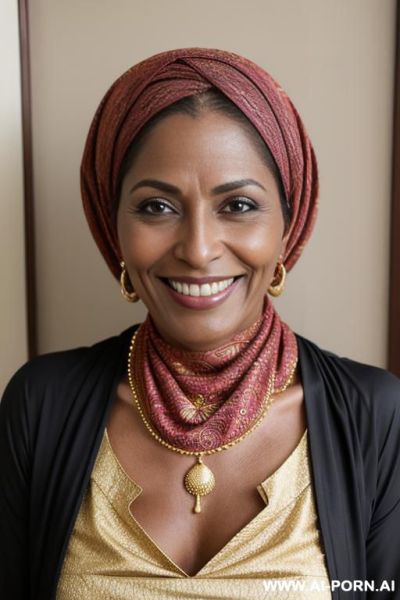 Hot milf, dark-skinned, ethnic outfit, headscarf - ai-porn.ai on pornintellect.com