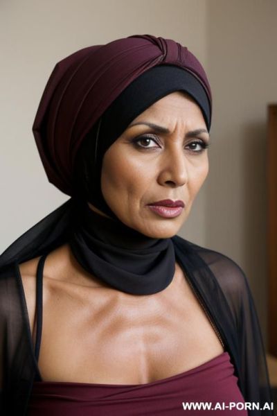 Hot milf, angry, dark-skinned, ethnic outfit, headscarf - ai-porn.ai on pornintellect.com