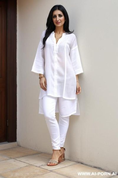 White painting tunic clothes, sandals - ai-porn.ai on pornintellect.com