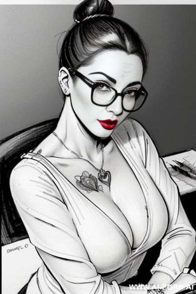 ((((mediun full body shot)))) ((((pouting lips)))) ((((image comic-drawing pencil style)))) up level shot boobs in close up ((((landscape office)))) ((((office woman)))) ((((siting on descktop sexy - ai-porn.ai - Italy on pornintellect.com