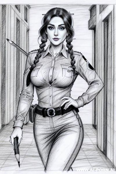((((mediun body shot)))) ((((image comic-drawing pencil style)))) down level shot boobs close up ((((landscape office)))) ((((security guard)))) ((((walking sexy pose)))) ((((looking at the horizon)))) - ai-porn.ai - Italy on pornintellect.com