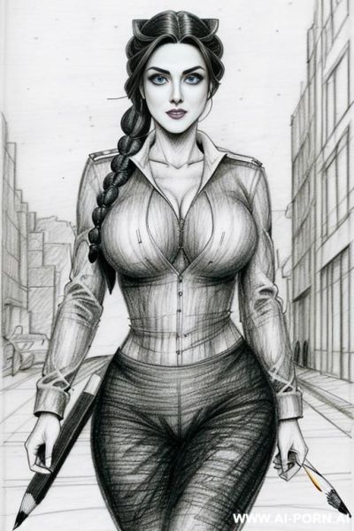 ((((mediun body shot)))) ((((image comic-drawing pencil style)))) down level shot boobs close up ((((landscape office)))) ((((security guard)))) ((((walking sexy pose)))) ((((side gaze)))) ((((big eyes)))) - ai-porn.ai - Italy on pornintellect.com