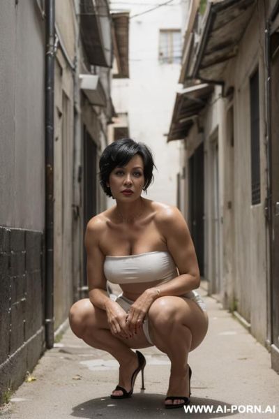 (strapless low cut short top) (littered back alley) - ai-porn.ai on pornintellect.com