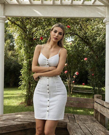 Beautiful girl poses in a variety of outfits in a backyard setting - pornpics.com on pornintellect.com