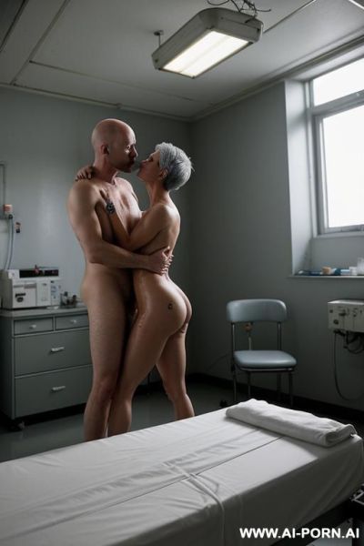 ((very old mature submissive grandma hugging and kissing superior misogynistic muscular thirty year old bald man)) ((completely nude barefoot)) ((man standing on floor hugging and kissing grandma)) ((full body view)) ((hi-quailty)) ((super realistic)) - ai-porn.ai on pornintellect.com