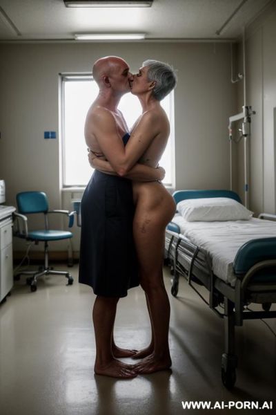 ((very old mature grandma hugging and kissing misogynistic muscular thirty year old bald man)) ((completely nude barefoot)) ((man standing on floor hugging and kissing grandma)) ((full body view)) ((hi-quailty)) ((super realistic)) - ai-porn.ai on pornintellect.com