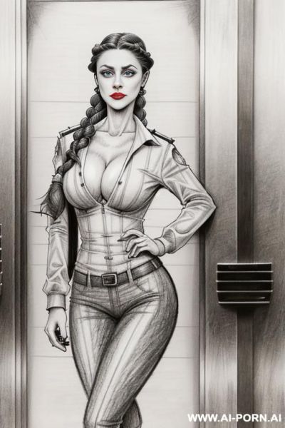 ((((full body shot)))) ((((image comic-drawing pencil style)))) down level shot boobs close up ((((waiting into elevator)))) ((((security guard)))) ((((waiting sexy pose)))) ((((side gaze)))) ((((big - ai-porn.ai - Italy on pornintellect.com