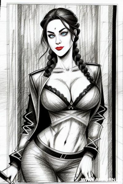 ((((mediun body shot)))) ((((image comic-drawing pencil style)))) down level shot boobs close up ((((waiting into elevator)))) ((((security guard)))) ((((waiting sexy pose)))) ((((side gaze)))) ((((big - ai-porn.ai - Italy on pornintellect.com