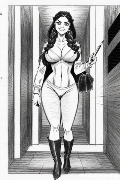 ((((mediun body shot)))) (((on three panels))) ((((each panel a different pose sexy)))) ((((image comic-drawing pencil style)))) down level shot ((((exiting elevator)))) ((((security guard)))) ((((walking)))) - ai-porn.ai - Italy on pornintellect.com