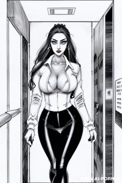 ((((mediun body shot)))) ((((horizonte gaze)))) ((((image comic-drawing pencil style)))) down level shot ((((exiting elevator)))) ((((security guard)))) ((((walking)))) ((((big eyes)))) pretty italian woman full - ai-porn.ai - Italy on pornintellect.com