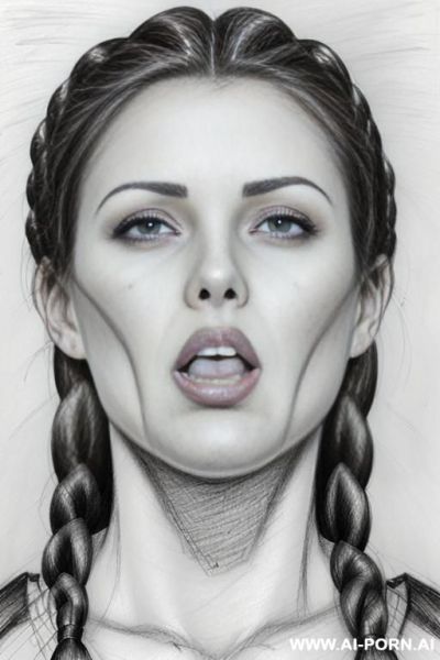 ((((image comic-drawing pencil style)))) down level shot ((((face close up)))) ((((front face)))) ((((security guard)))) ((((open mouth)))) ((((very open eyes)))) pretty italian woman full red lips, muscle - ai-porn.ai - Italy on pornintellect.com