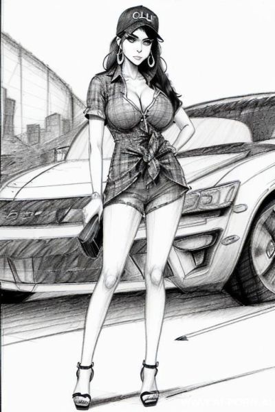 ((((image comic-drawing pencil style))) (((full body shot))), (at the sunset) (oíl skin body) , (hoop earrings), long, thick, brunette pixie haircut, (sexy slut), (((most beautiful woman ever))), - ai-porn.ai on pornintellect.com