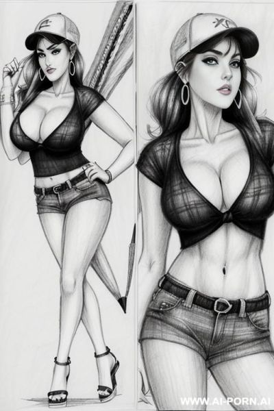 ((((image comic-drawing pencil style))) (((full body shot))), (at the sunset) (oíl skin body) , (hoop earrings), long, chuby, ((((sadly)))), brunette pixie haircut, (sexy slut), (((most beautiful woman - ai-porn.ai on pornintellect.com