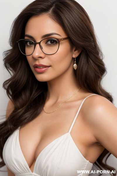 A brown hair latina with white skin wavy hair and glasses - ai-porn.ai on pornintellect.com