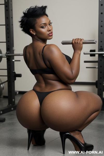 Beautiful african american female, mid 20s, ((short spiky hair)), large eyes, tall thicc body, massive round firm breasts, huge thick eraser nipples, huge ass, ((long huge legs)) - ai-porn.ai - Usa on pornintellect.com