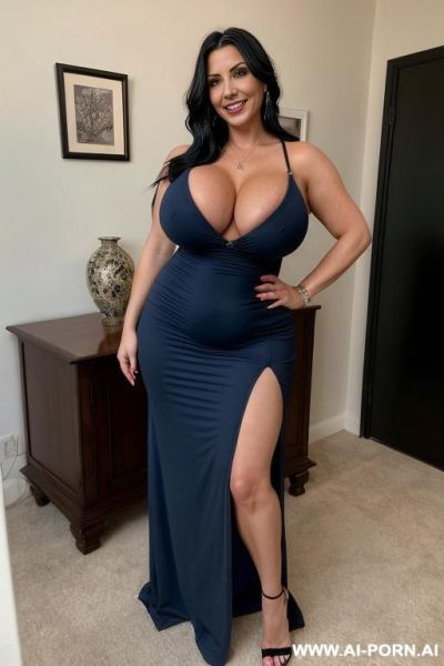 Pornstar bimbo, hourglass body, bimbo lips, gigantic fake tits, teapered waist, classy milf, curvy body, sexy face, full body view, ((keep face)), ((keep body)), in harem mansion, - ai-porn.ai on pornintellect.com
