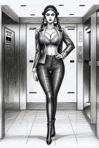 ((((full body shot)))) ((((image comic-drawing pencil style)))) down level shot boobs close up ((((exiting the elevator)))) ((((security guard)))) ((((walking sexy pose)))) ((((side gaze)))) ((((big eyes)))) - ai-porn.ai - Italy on pornintellect.com