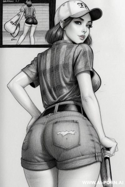(((image comic-drawing pencil style))) (((close up cheky ass shot))) long, chuby, brunette pixie haircut (sexy slut) (from behind) (((in the underground parking))) (walking sexy) (short-sleeved shirt - ai-porn.ai on pornintellect.com