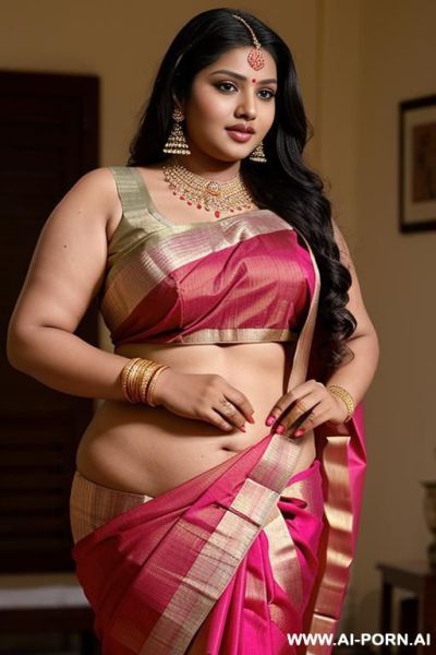 Ancient indian chubby queen in a traditional saree watches on an indian chubby full naked female with shaved vagina - ai-porn.ai - India on pornintellect.com