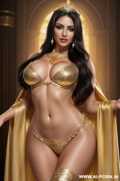 Goddess athena (front view) strong body (realistic look, super realistic) wide hips, muscular thighs, firm boobs (perfect model face) beautiful sexy face ((keep face)) alluring smile, big bright eyes - ai-porn.ai on pornintellect.com