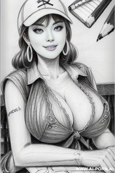 ((((image comic-drawing pencil style))) ((((boobs close up)))) , (((medium body shot))) , (hoop earrings), brunette pixie haircut, (sexy slut) , ((((japanese woman)))) , ((((huge eyes)))) , (((most - ai-porn.ai - Japan on pornintellect.com
