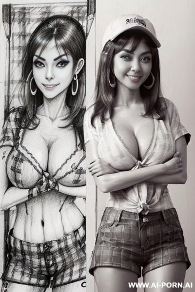((((image comic-drawing pencil style))) ((((boobs on close up)))) , ((((mischievous smile)))) ((((long body shot))) , (hoop earrings), brunette pixie haircut, (sexy slut) , ((((japanese woman)))) , - ai-porn.ai - Japan on pornintellect.com
