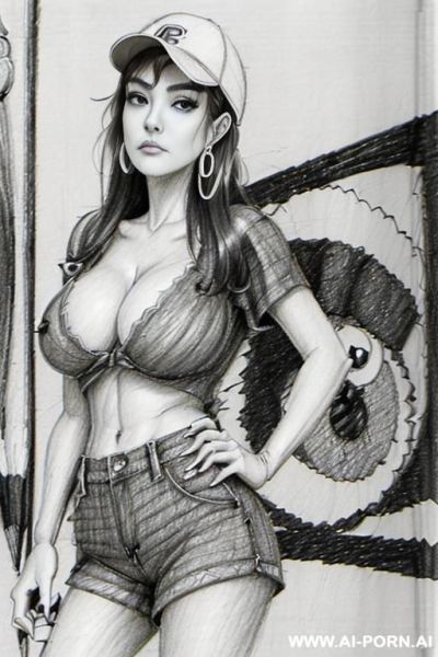 ((((image comic-drawing pencil style))) ((((boobs on close up)))) , ((((long body shot))) , (hoop earrings), brunette pixie haircut, (sexy slut) , ((((japanese woman)))) , ((((huge eyes)))) , (((most - ai-porn.ai - Japan on pornintellect.com