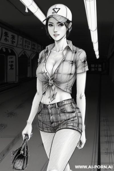 ((((image comic-drawing pencil style))) , (((medium body shot))) , brunette pixie haircut, (sexy slut) , ((((japanese woman)))) , ((((on the underground parking)))), ((((walking)))) , (short sleeved - ai-porn.ai - Japan on pornintellect.com