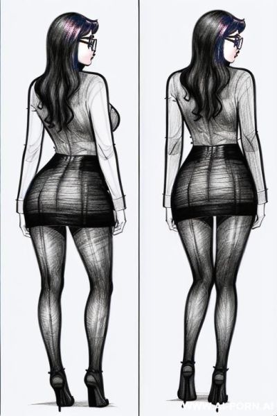 ((((full body shot)))) ((((in two panels))) ((((each panel a different pose sexy)))) ((((image comic-drawing pen style)))) down level shot ass close up ((((landscape photographic studio)))) ((((0 old - ai-porn.ai - Italy on pornintellect.com