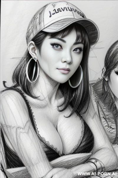 ((((image comic-drawing pencil style))) ((((boobs close up)))) , (((medium body shot))) , (hoop earrings), brunette pixie haircut, (sexy slut) , ((((japanese woman)))) , ((((huge eyes)))) , (((most - ai-porn.ai - Japan on pornintellect.com