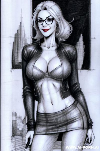 ((((image comic-drawing pencil style)))) ((((mediun body shot)))) down level shot ((((landscape photography studio)))) ((((camera)))) italian woman full red lips, huge smile, muscle fit , black short - ai-porn.ai - Italy on pornintellect.com
