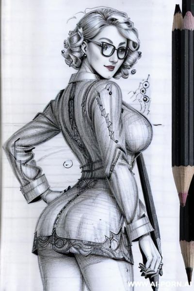((((in one panel))) ((((mediun body shot)))) ((((image comic-drawing pencil style)))) down level shot boobs in closedup ((((from behind)))) ((((at the photography studio)))) ((((camera)))) ((((seductive - ai-porn.ai - Italy on pornintellect.com