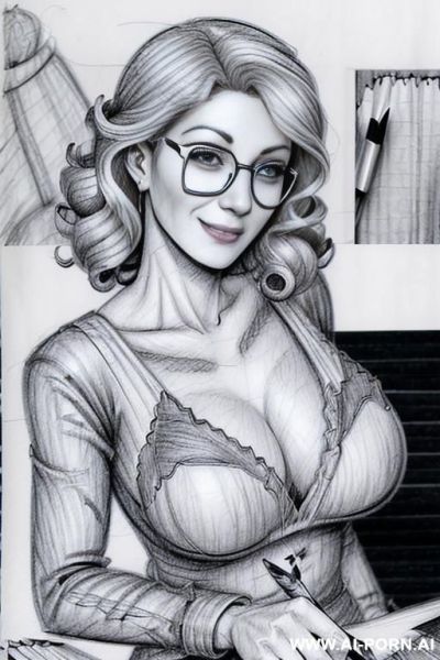 ((((in one panel))) ((((mediun body shot)))) ((((image comic-drawing pencil style)))) down level shot boobs in closedup ((((in the office)))) ((((very confused)))) ((((big eyes)))) pretty italian woman - ai-porn.ai - Italy on pornintellect.com
