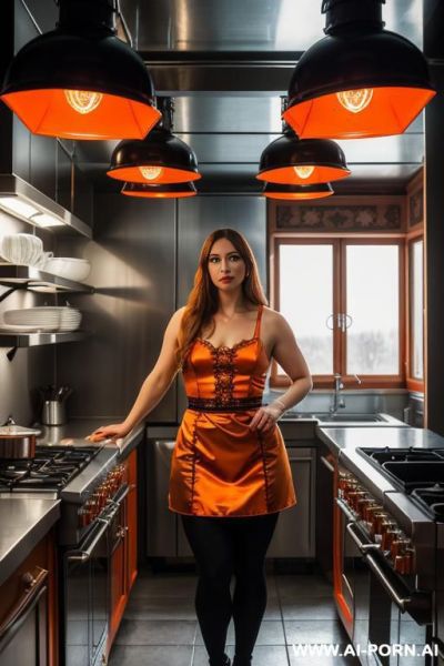 Chubby woman, full body, standing, long brown hair, triangular hips, thick thighs, wearing gray leggings and tank top, her back reflected in the mirror, double bedroom - ai-porn.ai on pornintellect.com